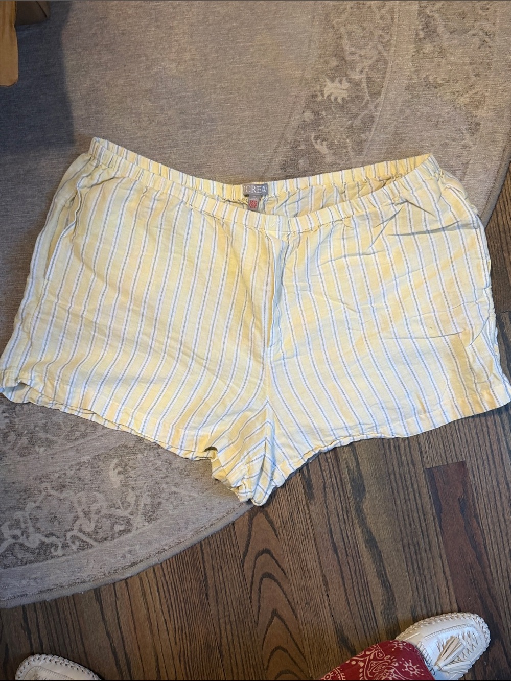 J. Crew Yellow and Blue Striped Linen-Blend Shorts